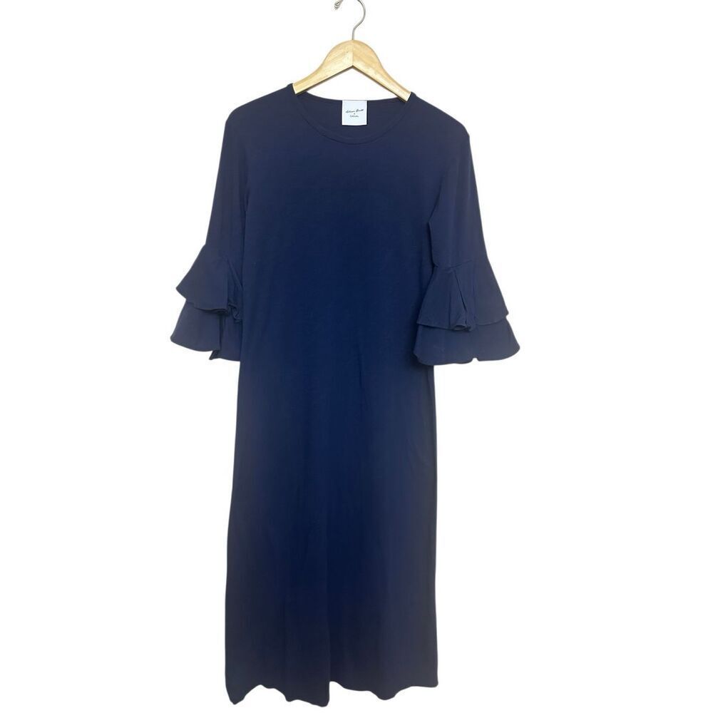 Alison Brett × Casual Women's Bell Sleeve Layered Ruffle Dress in Navy Blue  Siz